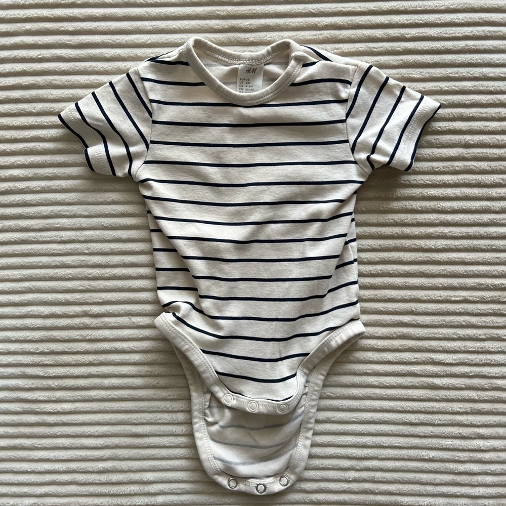 H&M Striped White and Dark Navy One Piece